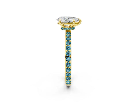 Yellow gold Pear Cut Diamond Pavé Engagement Ring with Round with Blue Topaz side stone Accents and Prong Setting_2