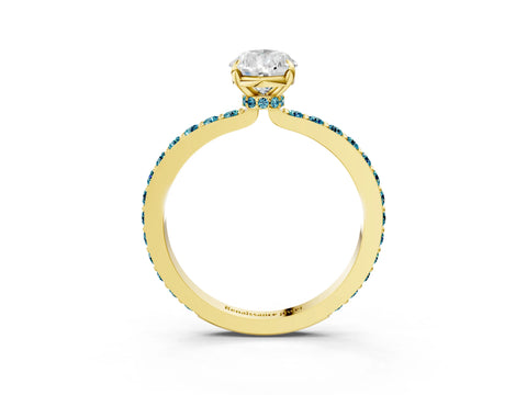 Yellow gold Pear Cut Diamond Pavé Engagement Ring with Round with Blue Topaz side stone Accents and Prong Setting_3