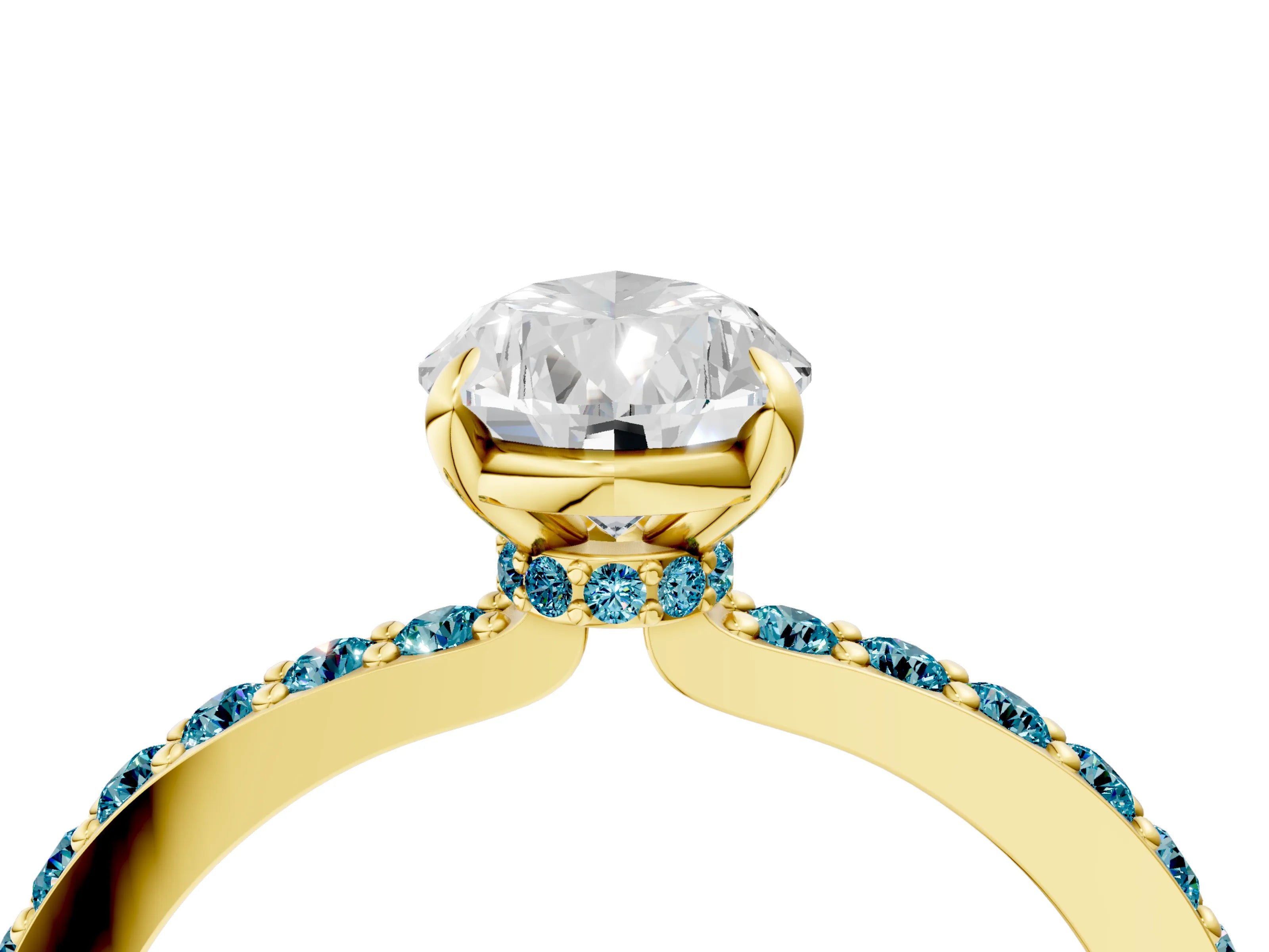 Yellow gold Pear Cut Diamond Pavé Engagement Ring with Round with Blue Topaz side stone Accents and Prong Setting_4