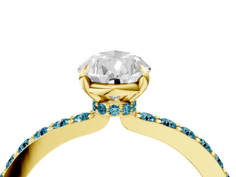 Yellow gold Pear Cut Diamond Pavé Engagement Ring with Round with Blue Topaz side stone Accents and Prong Setting_4
