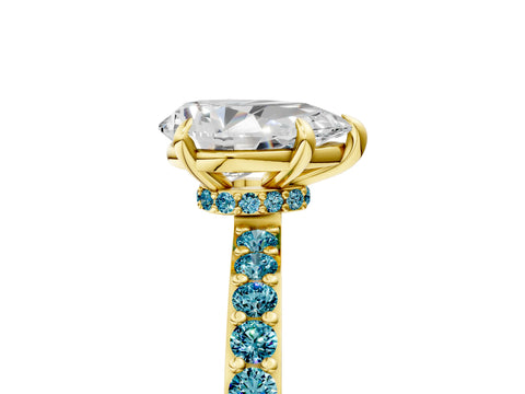 Yellow gold Pear Cut Diamond Pavé Engagement Ring with Round with Blue Topaz side stone Accents and Prong Setting_5