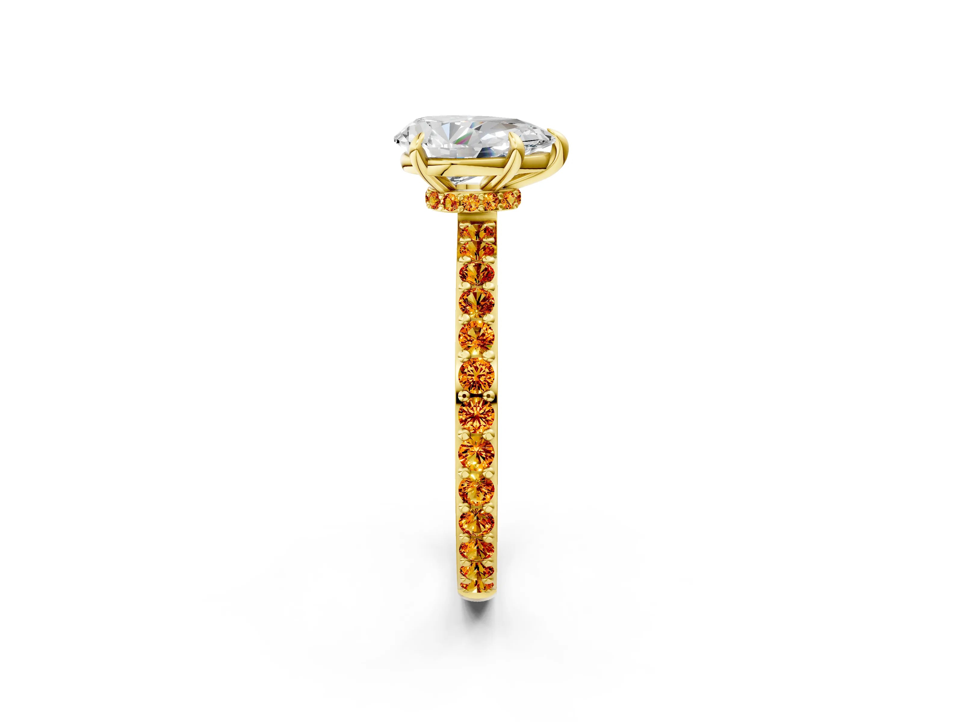 Yellow gold Pear Cut Diamond Pavé Engagement Ring with Round with Citrine side stone Accents and Prong Setting_2