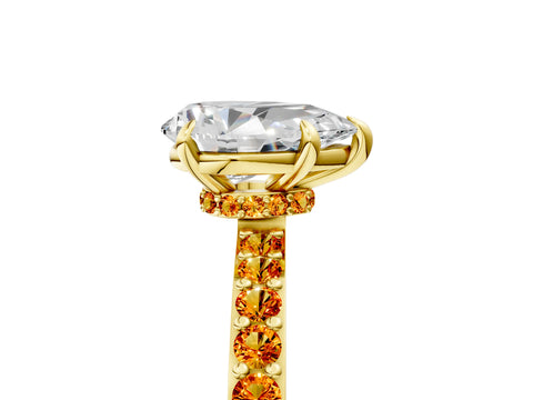Yellow gold Pear Cut Diamond Pavé Engagement Ring with Round with Citrine side stone Accents and Prong Setting_5