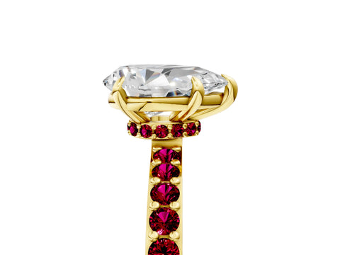 Yellow gold Pear Cut Diamond Pavé Engagement Ring with Round with Garnet side stone Accents and Prong Setting_5