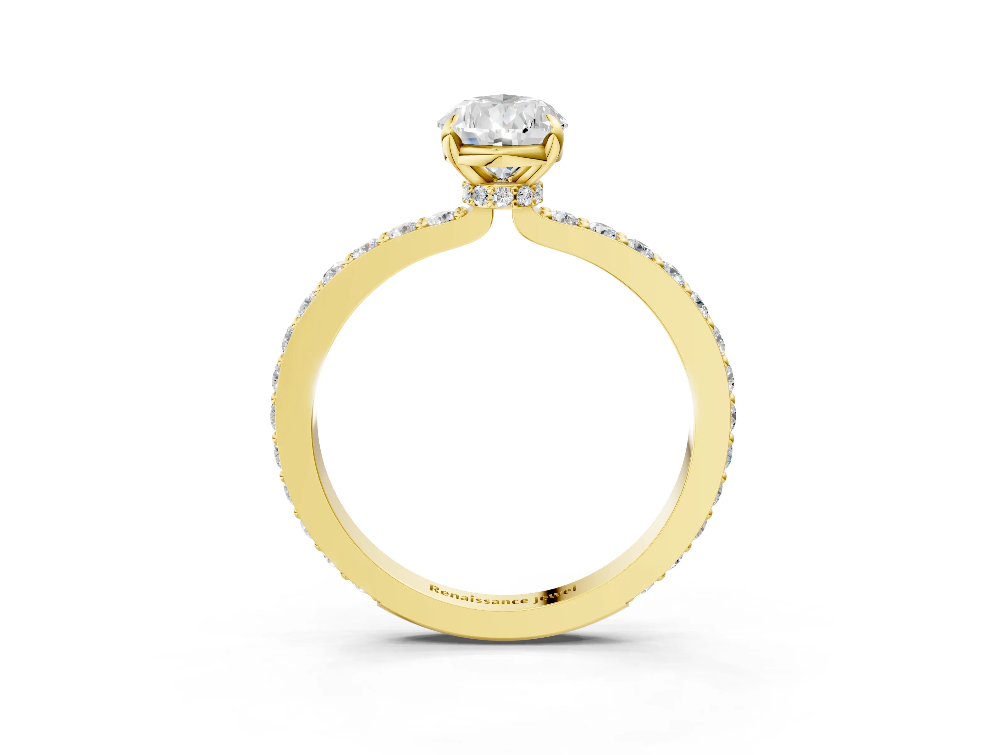 Yellow gold Pear Cut Diamond Pavé Engagement Ring with Round with Moissanite side stone Accents and Prong Setting_3