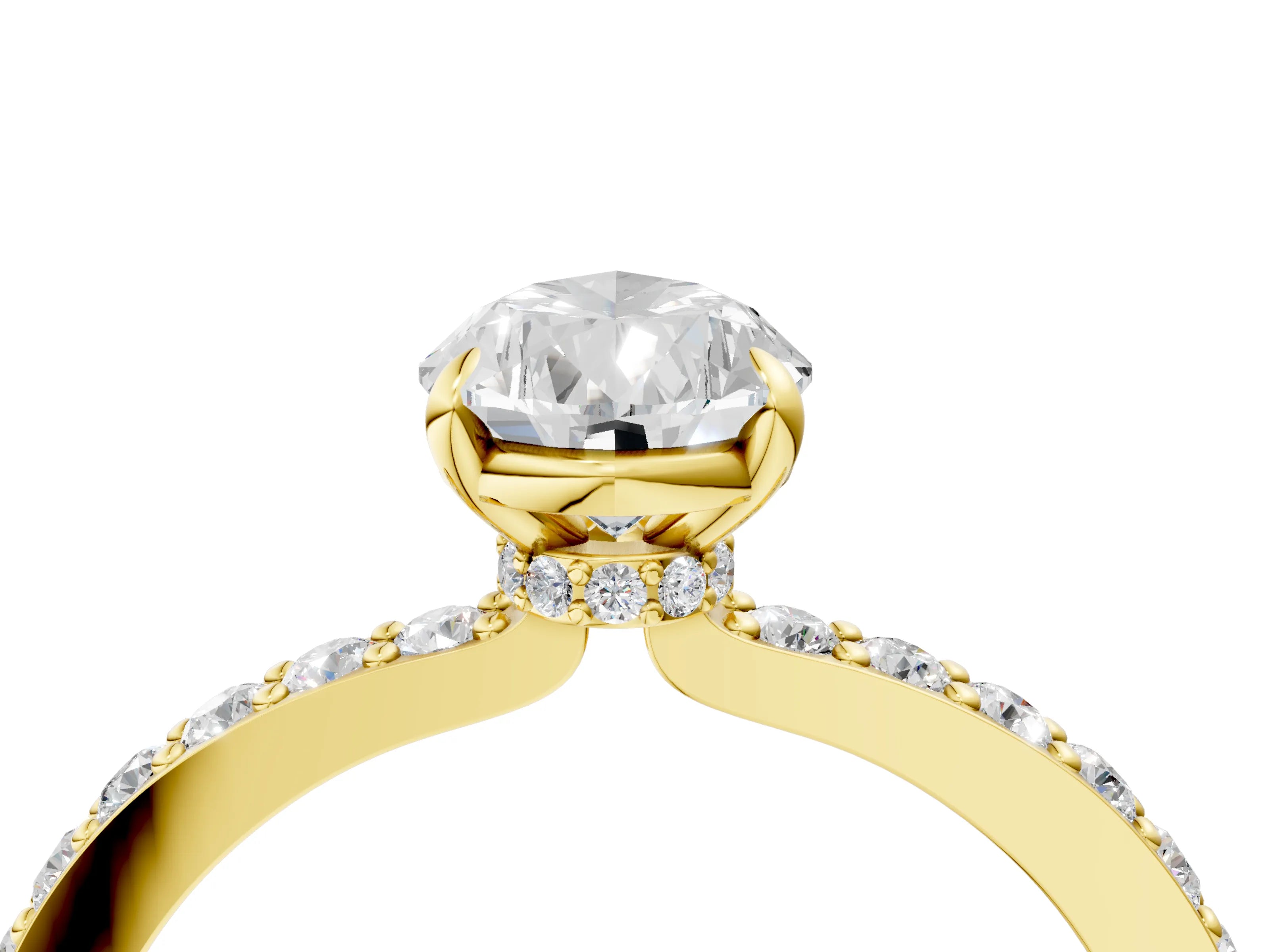 Yellow gold Pear Cut Diamond Pavé Engagement Ring with Round with Moissanite side stone Accents and Prong Setting_4