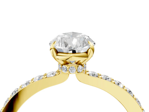 Yellow gold Pear Cut Diamond Pavé Engagement Ring with Round with Moissanite side stone Accents and Prong Setting_4
