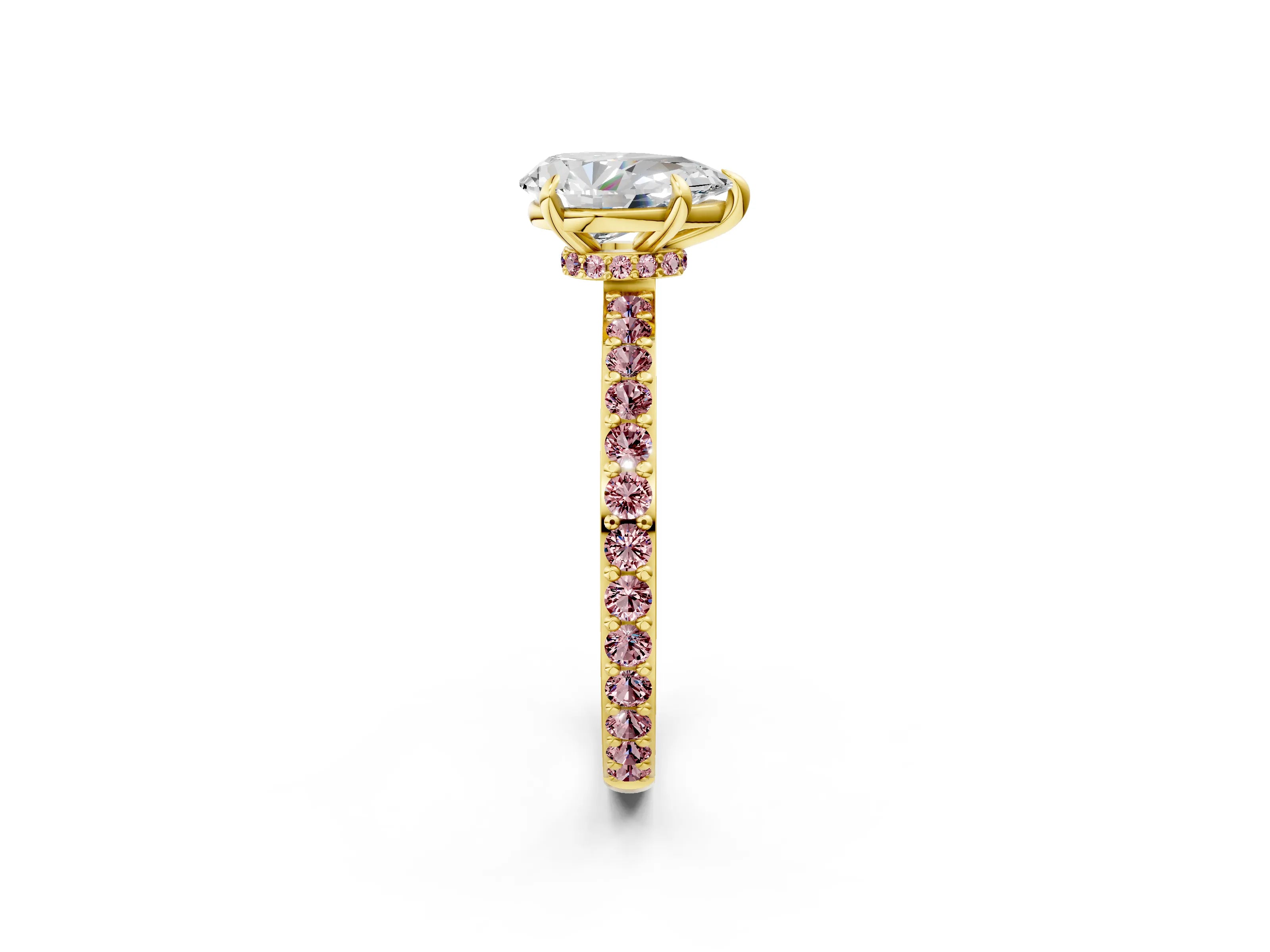 Yellow gold Pear Cut Diamond Pavé Engagement Ring with Round with Morganite side stone Accents and Prong Setting_2