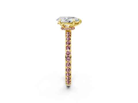Yellow gold Pear Cut Diamond Pavé Engagement Ring with Round with Morganite side stone Accents and Prong Setting_2