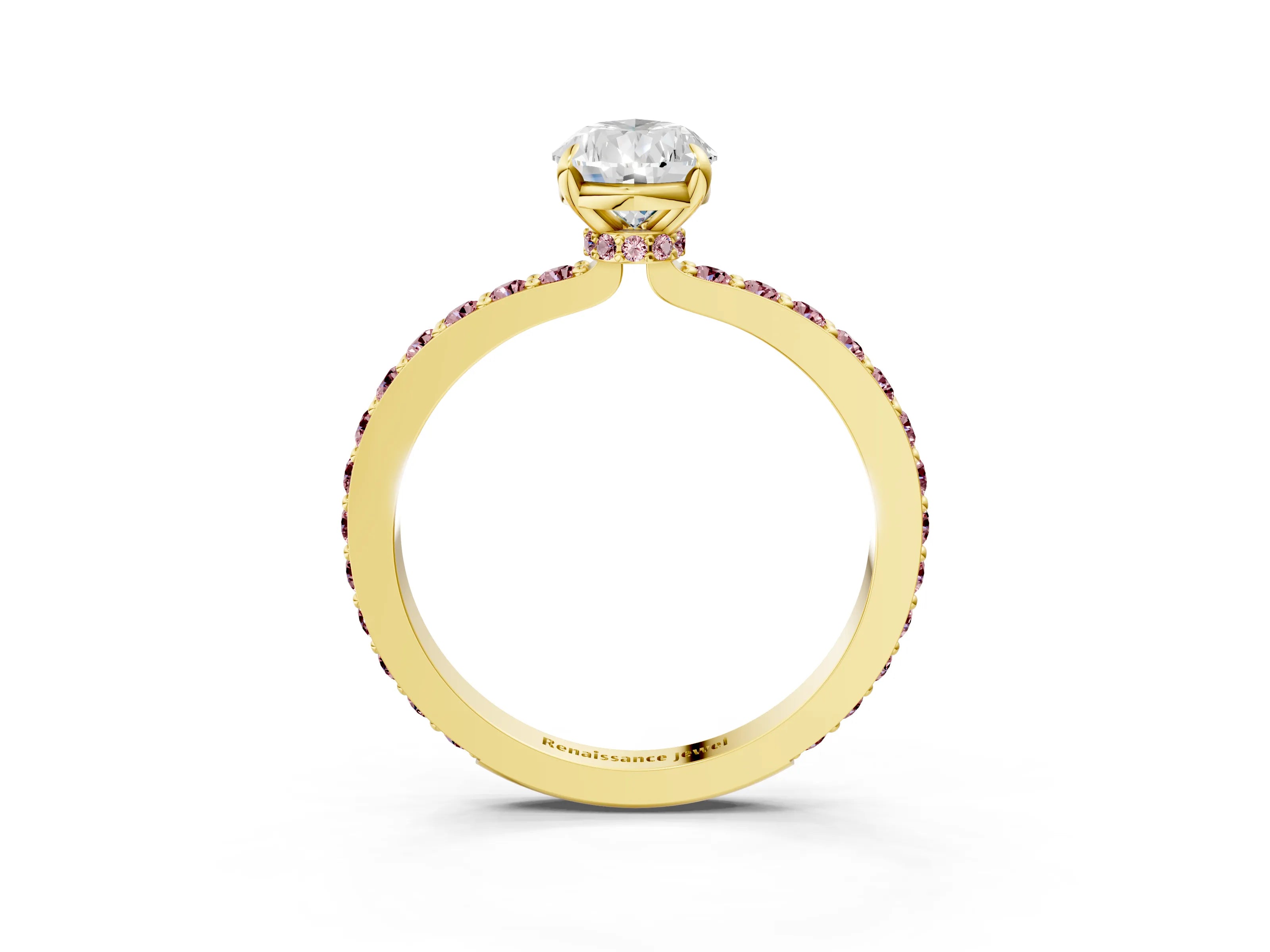 Yellow gold Pear Cut Diamond Pavé Engagement Ring with Round with Morganite side stone Accents and Prong Setting_3