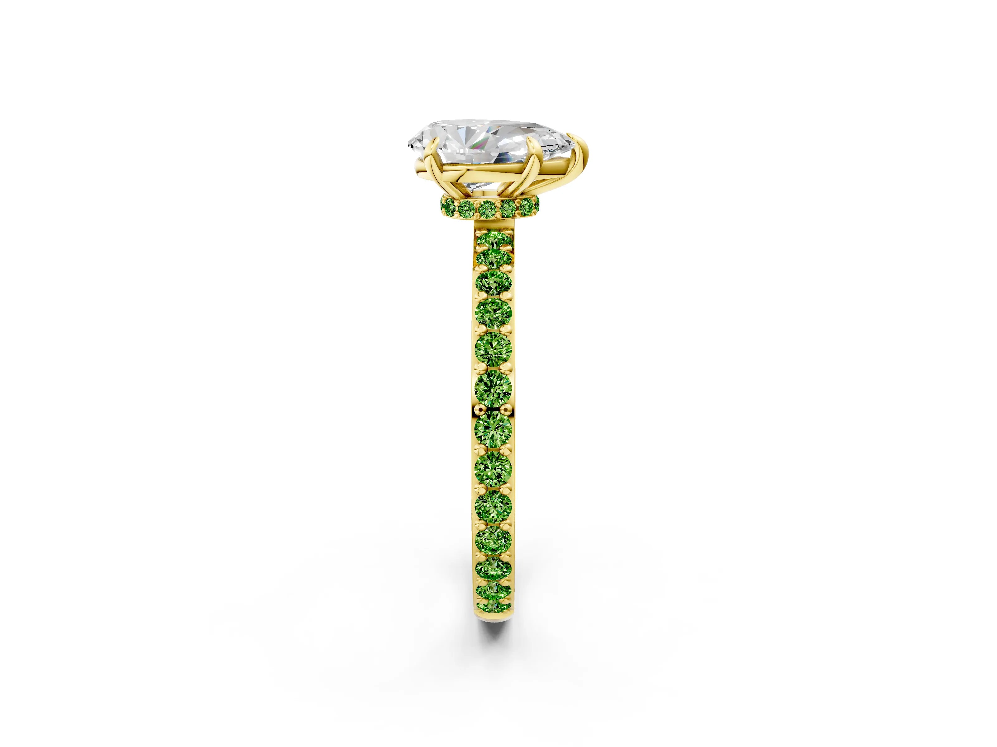 Yellow gold Pear Cut Diamond Pavé Engagement Ring with Round with Peridot side stone Accents and Prong Setting_2