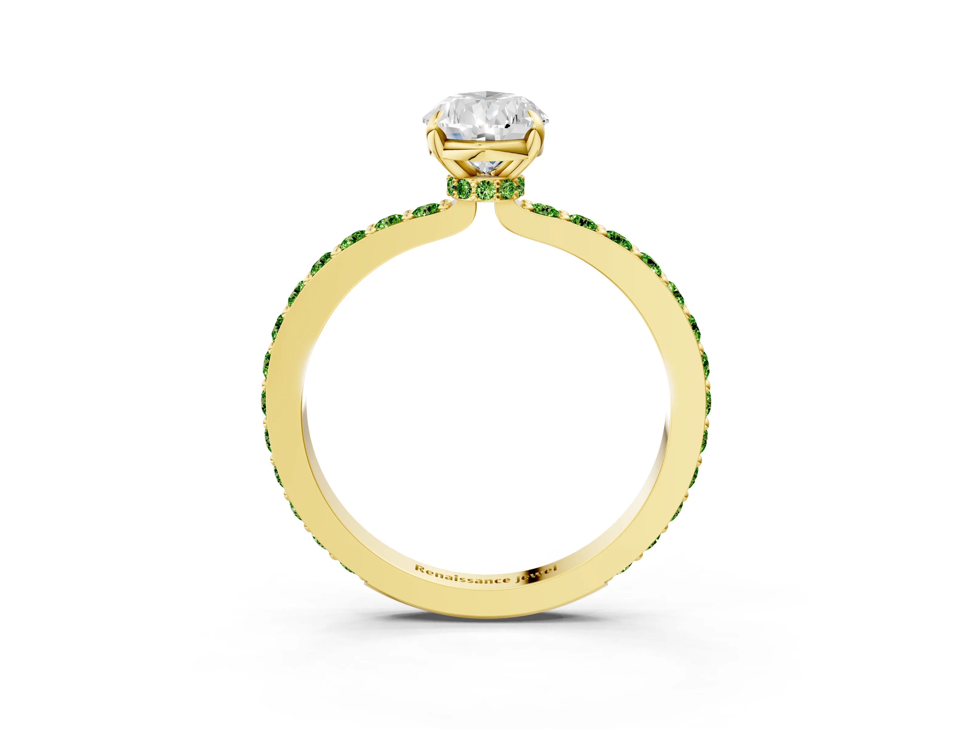 Yellow gold Pear Cut Diamond Pavé Engagement Ring with Round with Peridot side stone Accents and Prong Setting_3
