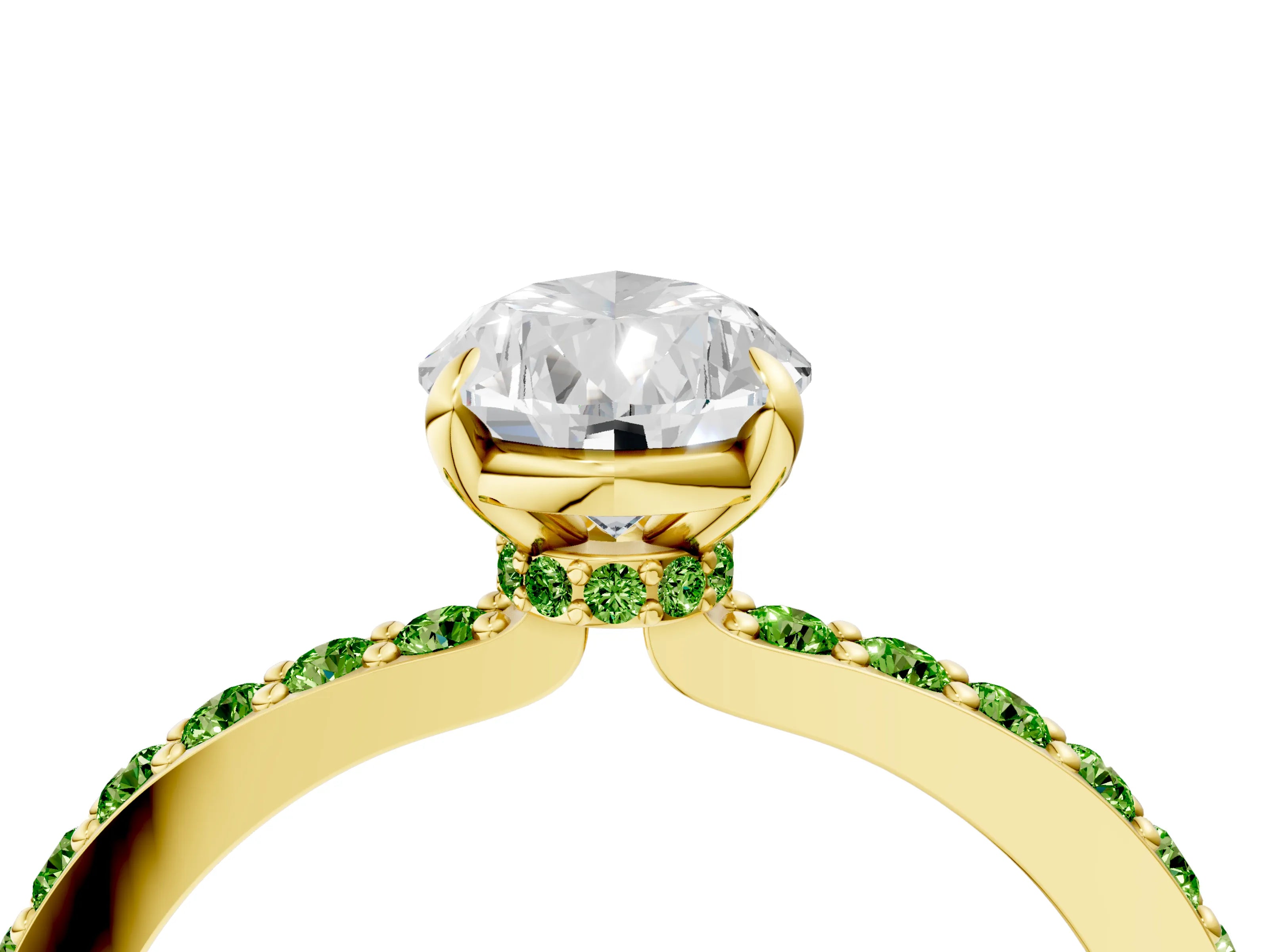 Yellow gold Pear Cut Diamond Pavé Engagement Ring with Round with Peridot side stone Accents and Prong Setting_4