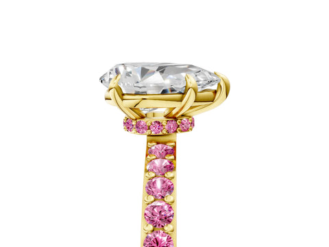Yellow gold Pear Cut Diamond Pavé Engagement Ring with Round with Pink Sapphire side stone Accents and Prong Setting_5