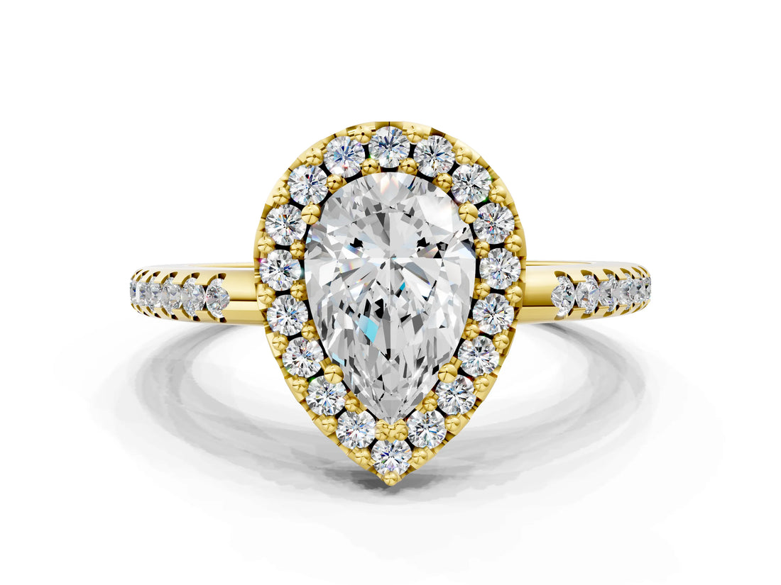 Yellow gold Pear Cut Diamond Pavé Halo Ring with Four-Prong Setting_37