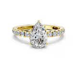 Yellow gold Pear Cut Diamond Pavé Solitaire Engagement Ring with Four-Prong Setting_78