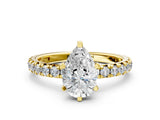 Yellow gold Pear Cut Diamond Pavé Solitaire Ring with Round Band and Prong Setting_12