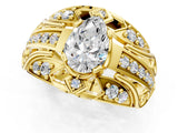 Yellow gold Pear Cut Diamond Pave Art Deco Split Shank Ring with Four-Prong Setting_10