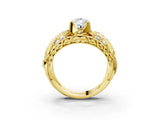 Yellow gold Pear Cut Diamond Pave Art Deco Split Shank Ring with Four-Prong Setting_12