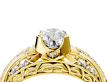 Yellow gold Pear Cut Diamond Pave Art Deco Split Shank Ring with Four-Prong Setting_13