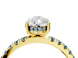 Yellow gold Pear Cut Diamond Pave Band Solitaire Ring with Round with Aquamarine side stone and Prong Setting_16