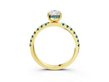 Yellow gold Pear Cut Diamond Pave Band Solitaire Ring with Round with Blue Topaz side stone and Prong Setting_15