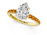 Yellow gold Pear Cut Diamond Pave Band Solitaire Ring with Round with Citrine side stone and Prong Setting_1