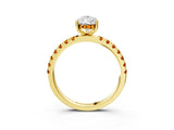 Yellow gold Pear Cut Diamond Pave Band Solitaire Ring with Round with Citrine side stone and Prong Setting_3