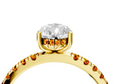 Yellow gold Pear Cut Diamond Pave Band Solitaire Ring with Round with Citrine side stone and Prong Setting_4