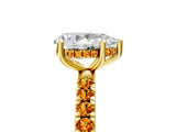 Yellow gold Pear Cut Diamond Pave Band Solitaire Ring with Round with Citrine side stone and Prong Setting_5