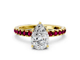 Yellow gold Pear Cut Diamond Pave Band Solitaire Ring with Round with Garnet side stone and Prong Setting_47