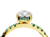 Yellow gold Pear Cut Diamond Pave Band Solitaire Ring with Round with Green Sapphire side stone and Prong Setting_28