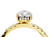 Yellow gold Pear Cut Diamond Pave Band Solitaire Ring with Round with Moissanite side stone and Prong Setting_28