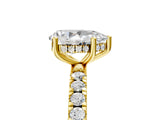 Yellow gold Pear Cut Diamond Pave Band Solitaire Ring with Round with Moissanite side stone and Prong Setting_29