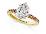 Yellow gold Pear Cut Diamond Pave Band Solitaire Ring with Round with Morganite side stone and Prong Setting_13
