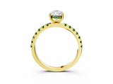 Yellow gold Pear Cut Diamond Pave Band Solitaire Ring with Round with Peridot side stone and Prong Setting_3