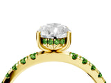 Yellow gold Pear Cut Diamond Pave Band Solitaire Ring with Round with Peridot side stone and Prong Setting_4