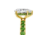 Yellow gold Pear Cut Diamond Pave Band Solitaire Ring with Round with Peridot side stone and Prong Setting_5