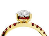 Yellow gold Pear Cut Diamond Pave Band Solitaire Ring with Round with Ruby side stone and Prong Setting_16