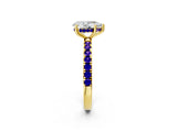 Yellow gold Pear Cut Diamond Pave Band Solitaire Ring with Round with Tanzanite side stone and Prong Setting_2