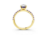 Yellow gold Pear Cut Diamond Pave Band Solitaire Ring with Round with Tanzanite side stone and Prong Setting_3