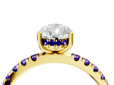 Yellow gold Pear Cut Diamond Pave Band Solitaire Ring with Round with Tanzanite side stone and Prong Setting_4