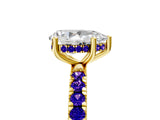 Yellow gold Pear Cut Diamond Pave Band Solitaire Ring with Round with Tanzanite side stone and Prong Setting_5