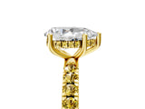 Yellow gold Pear Cut Diamond Pave Band Solitaire Ring with Round with Yellow Sapphire side stone and Prong Setting_17