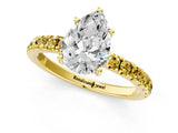 Yellow gold Pear Cut Diamond Pave Band Solitaire Ring with Round with Yellow Sapphire side stone and Prong Setting_23