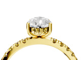 Yellow gold Pear Cut Diamond Pave Band Solitaire Ring with Round with Yellow Sapphire side stone and Prong Setting_26