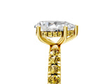Yellow gold Pear Cut Diamond Pave Band Solitaire Ring with Round with Yellow Sapphire side stone and Prong Setting_27