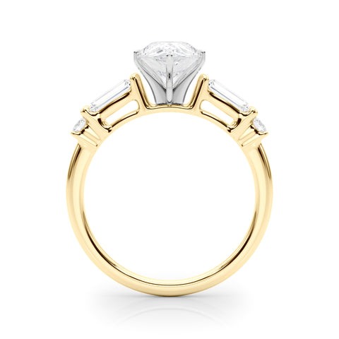 Yellow gold Pear Cut Diamond Ring with Baguette Side Stones, Channel Set Band, and Four-Prong Setting 2