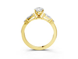 Yellow gold Pear Cut Diamond Ring with Baguette Side Stones, Channel Set Band, and Four-Prong Setting_28
