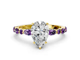 Yellow gold Pear Cut Diamond Ring with Marquise and Round with Amethyst side stone Side Stones and Four-Prong Setting_24
